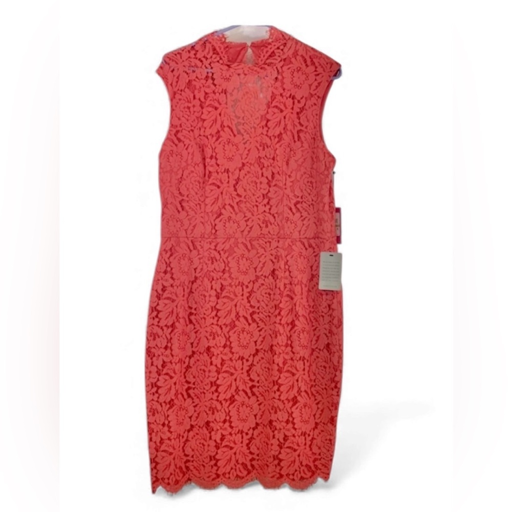 Vince Camuto Lace Sheath Dress – Size 14 – Dark Salmon Coral – Open Back – NWT